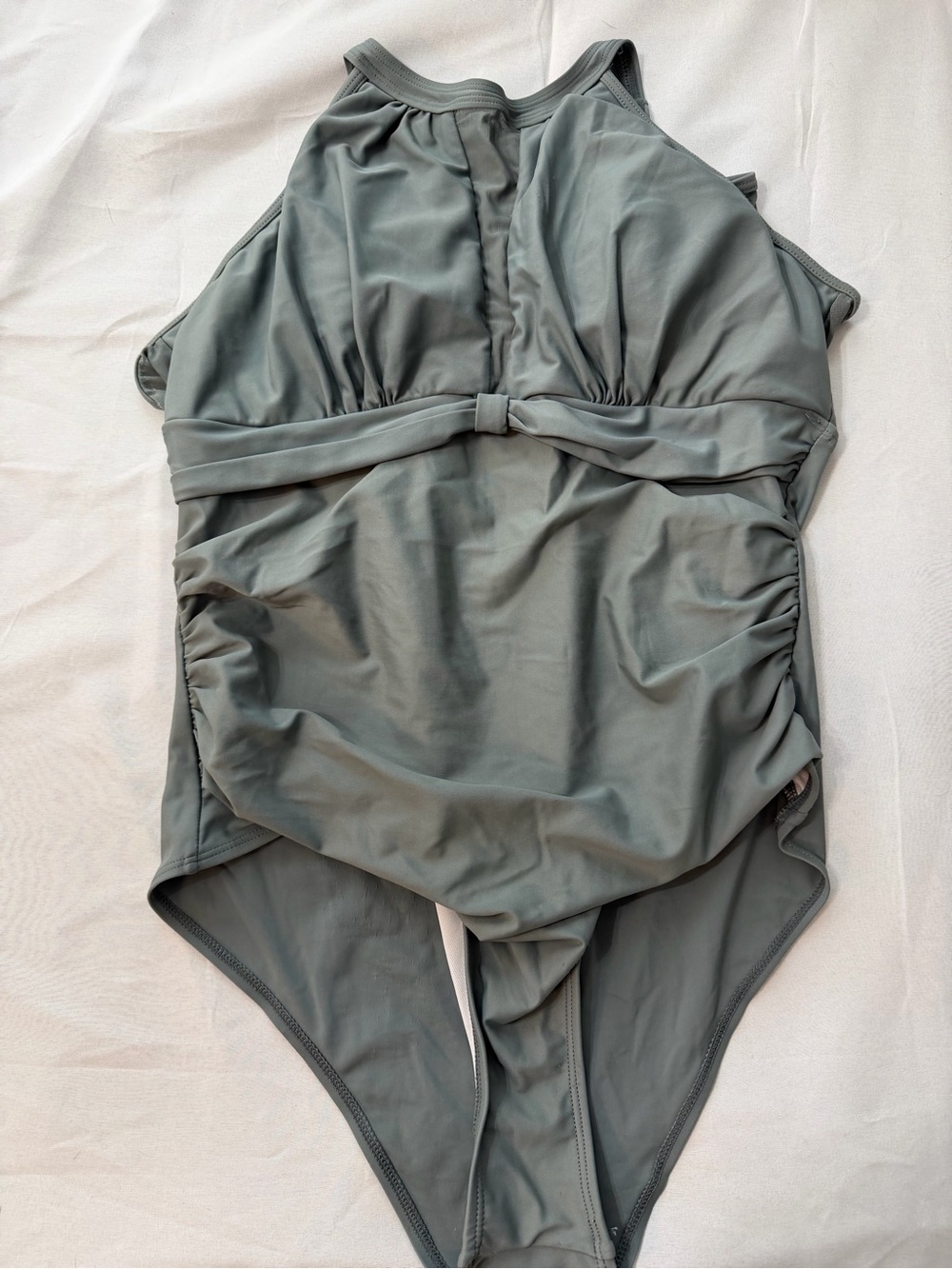 Classic High-Neck One-Piece Swimsuit in Sage Green